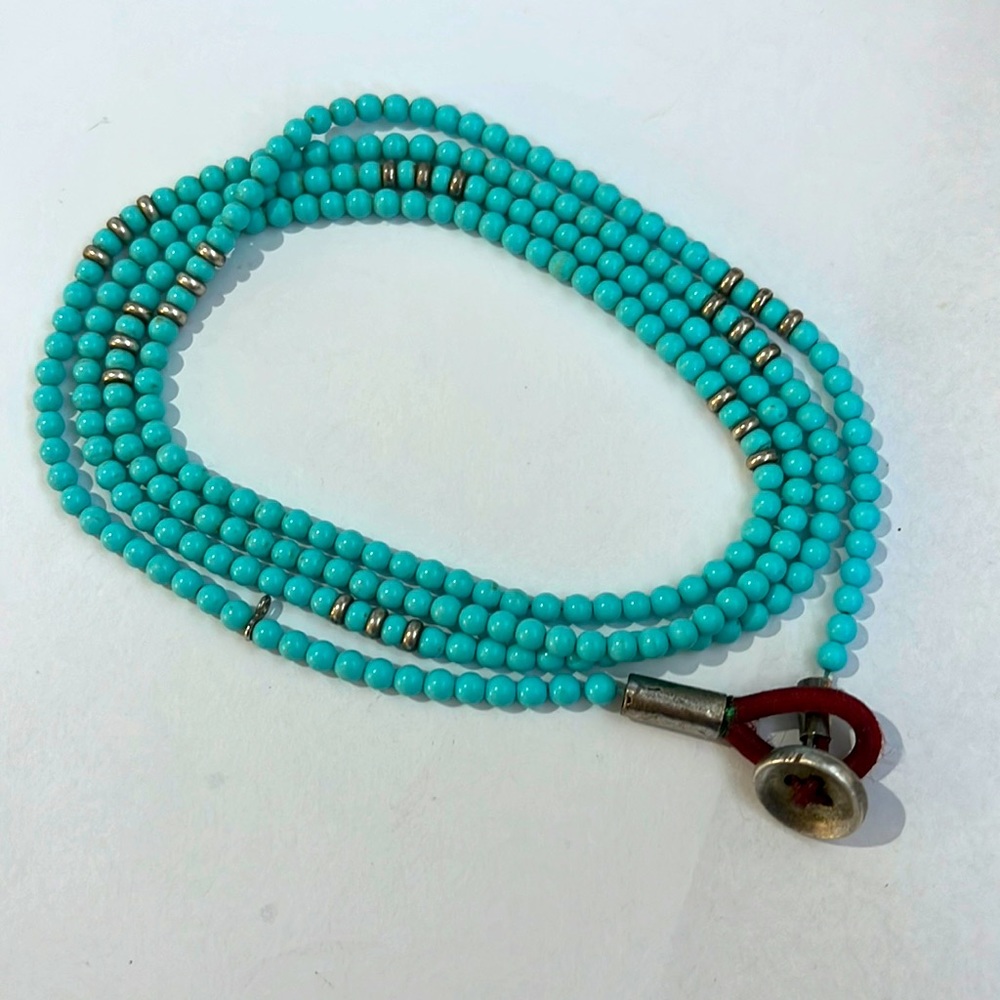 Isaia Genuine Turquoise & Silver Signature 32” wrap bracelet. Boxed. Like new!